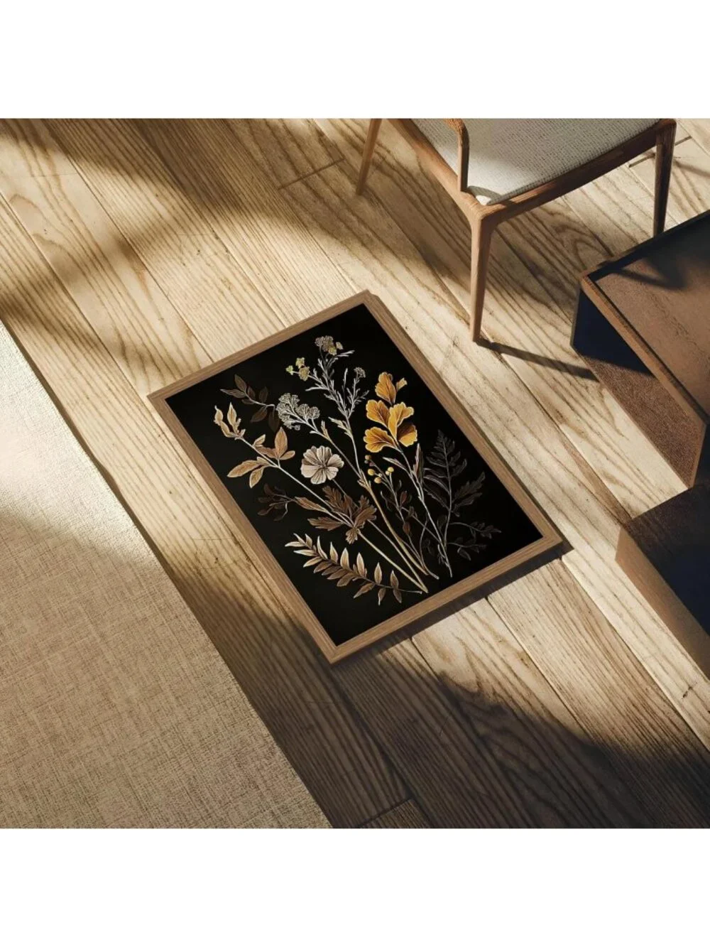 Set of 3 Vintage Black Flower Botanical Canvas Prints - Dark Academia Wall Art